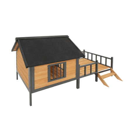 Large Cabin Style Wooden Kennel with Porch view 2