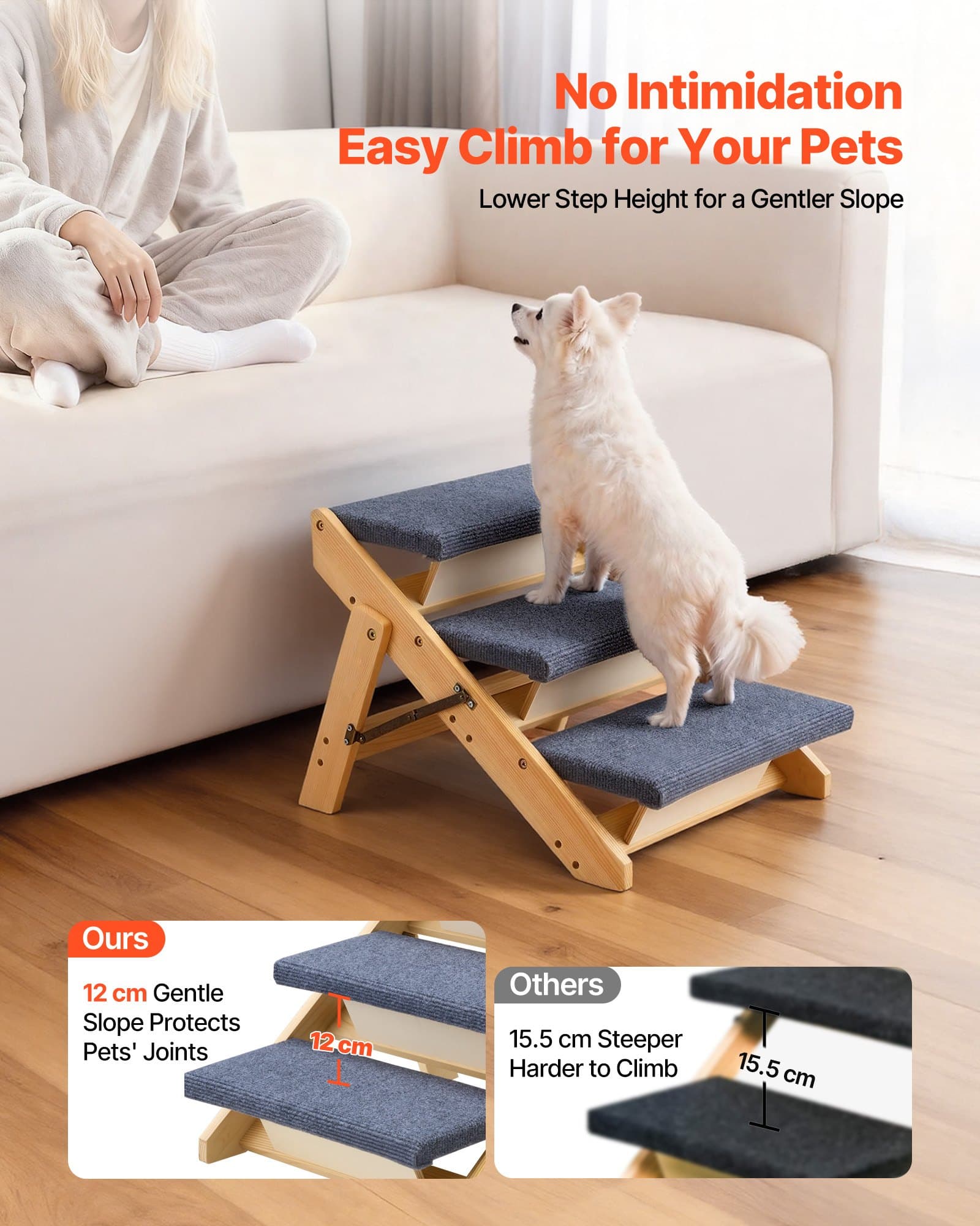 Wooden 3-Step Dog Stairs — 150lb Capacity view 2