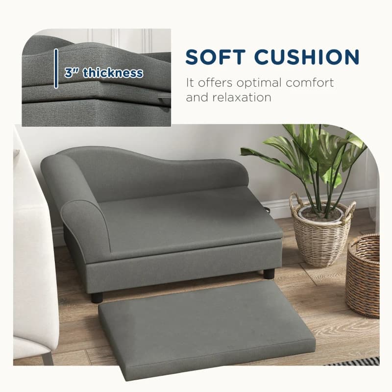 PawHut Pet Sofa with Storage — Grey view 2