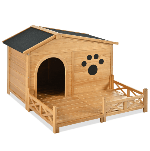 Wooden Outdoor Dog House with Porch view 2