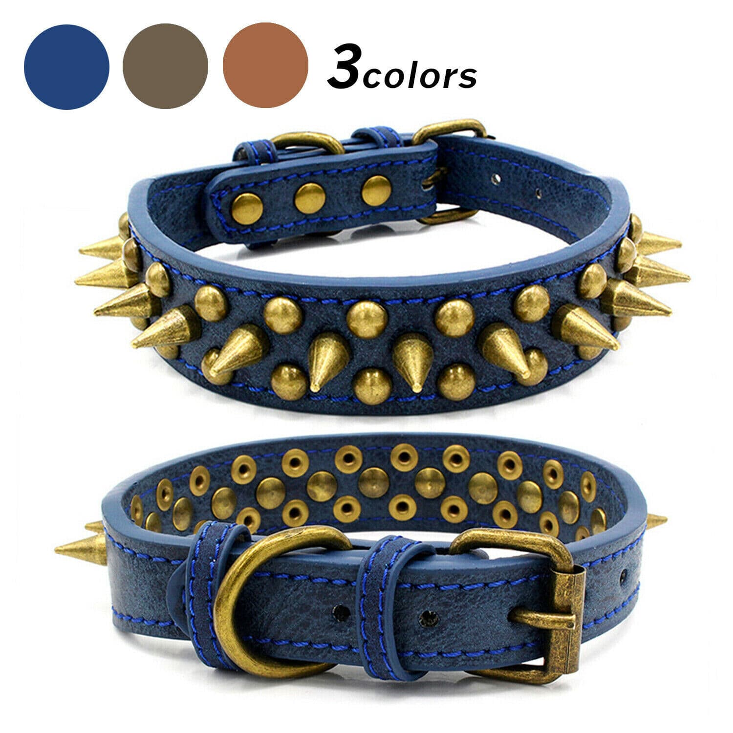 Studded Spiked Leather Collar — Large Dogs